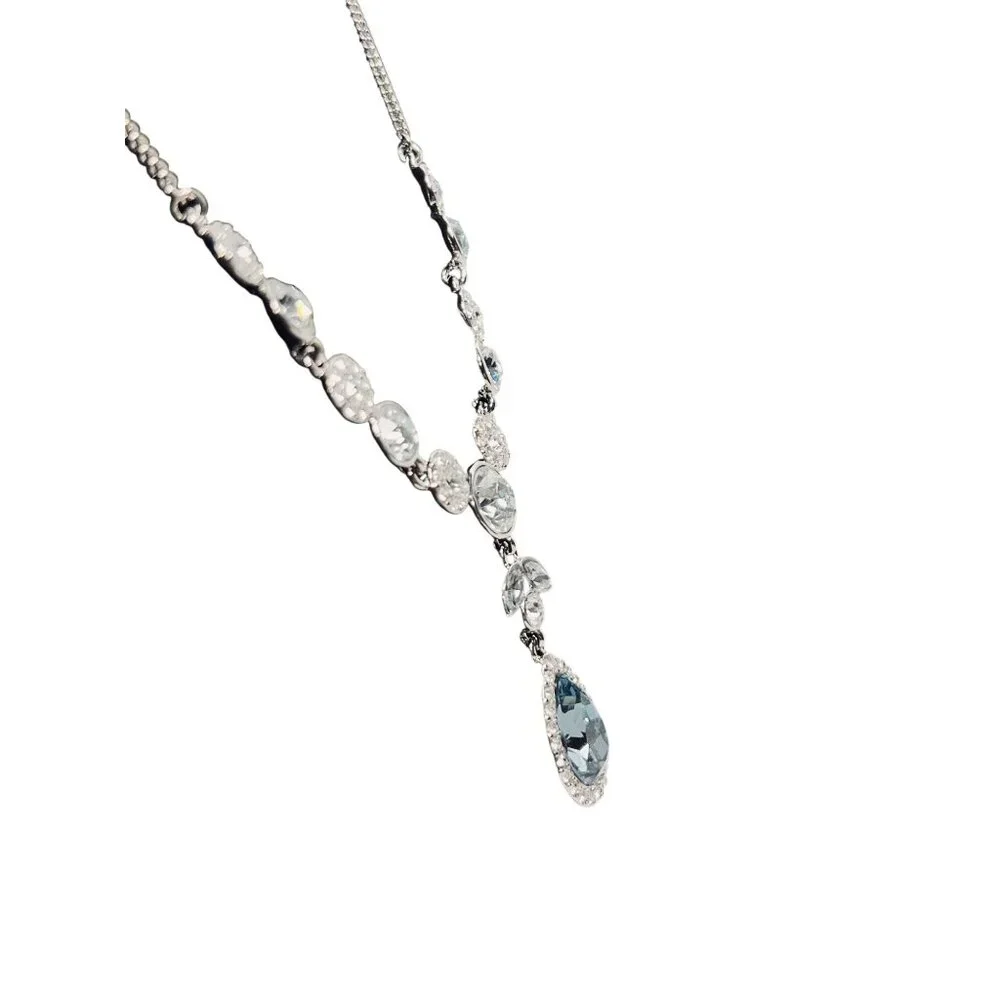 Givenchy Silver Tone With Clear And Pale Blue Crystals Statement Necklace (6296) - Picture 3 of 8
